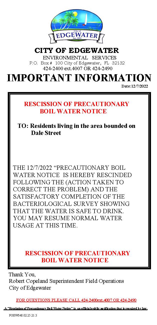 RESCIND NOTICE DALE STREET