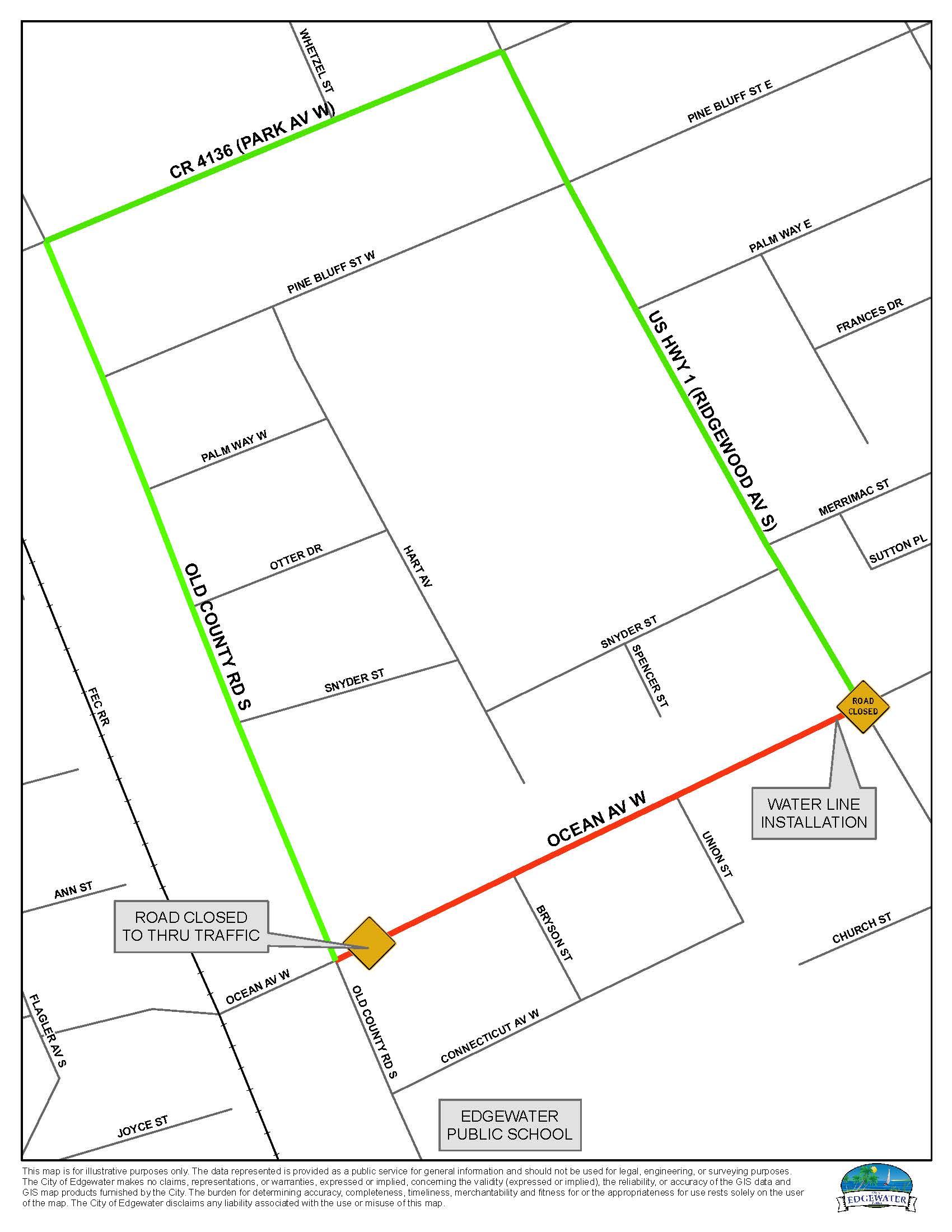 W Ocean Avenue Road Closure Map