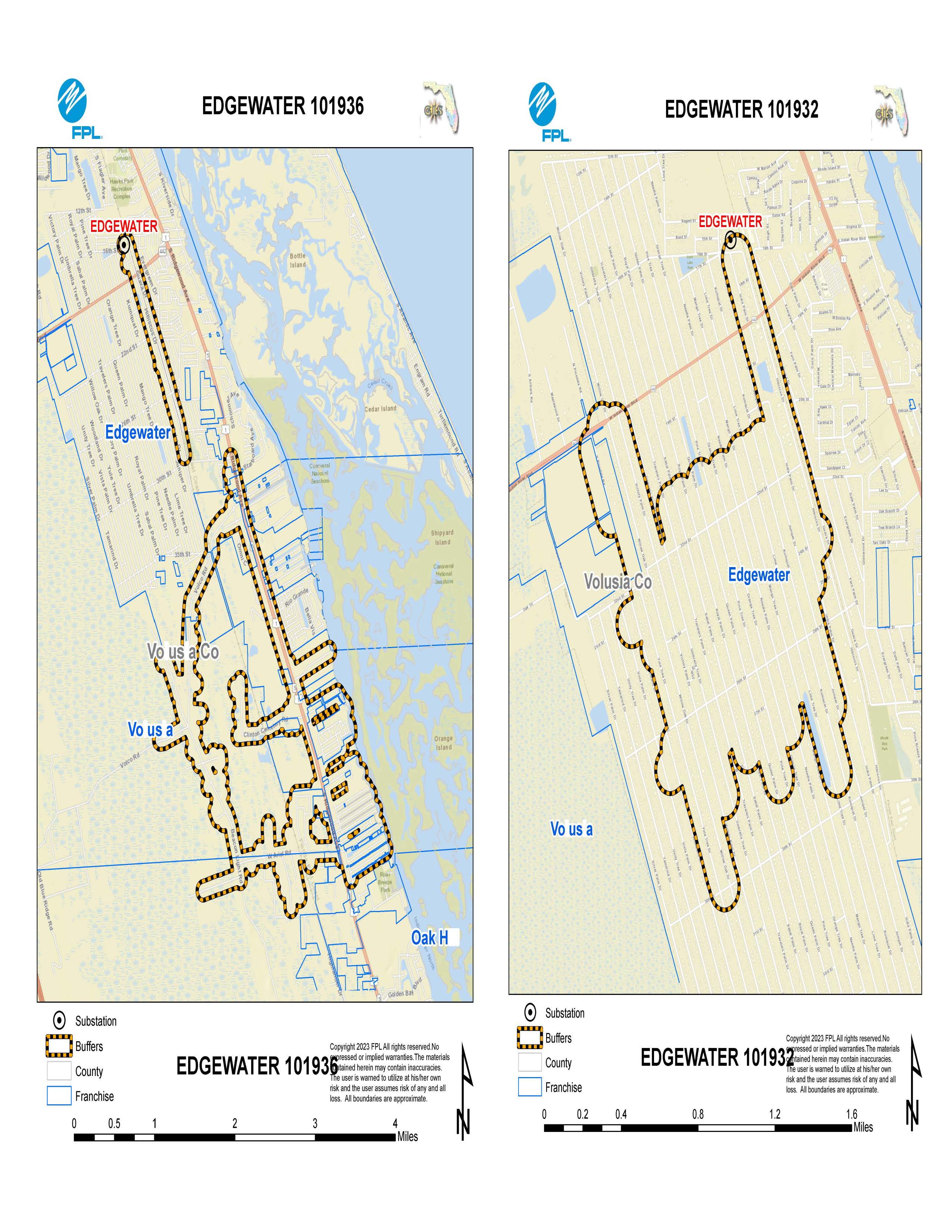 FPL MAP OF TREE MAINTENANCE TRIMMING FOR FLORIDA SHORES AND SOUTHERN AREAS OF EDGEWATER 