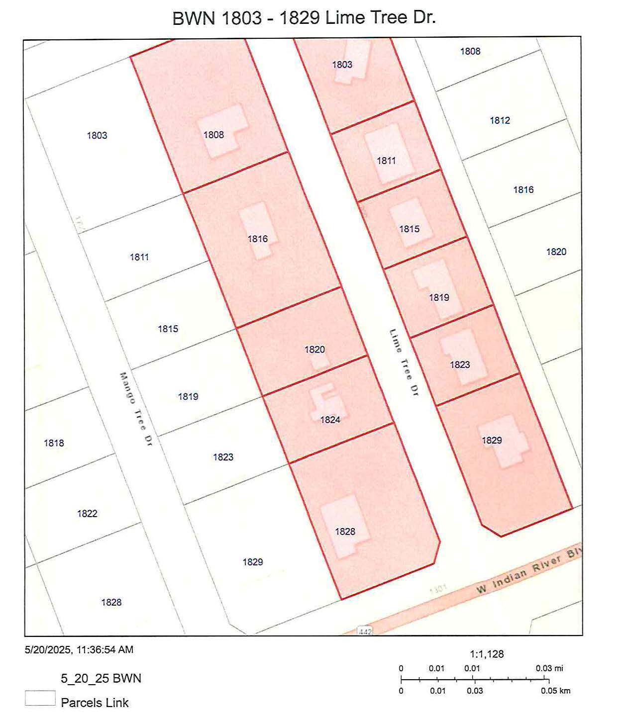 Map for Boil Water Notice 1803-1829 Lime Tree Drive