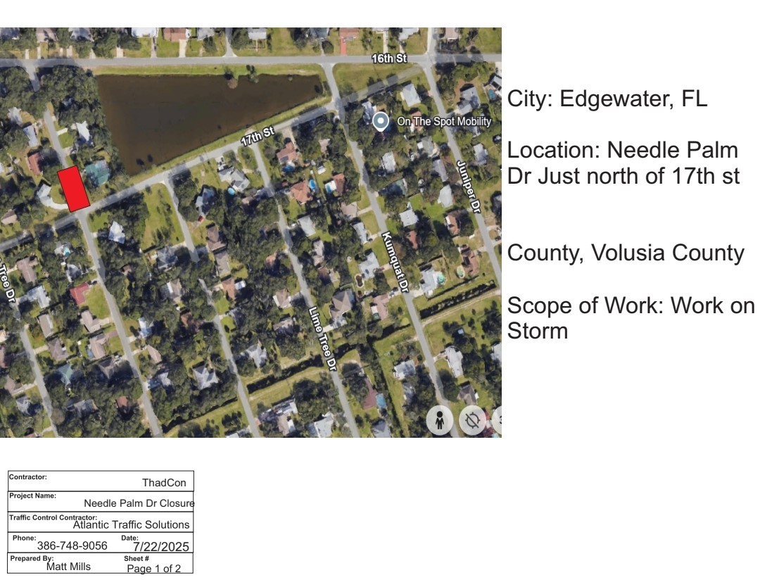 Needle Palm Drive Road Closure Map