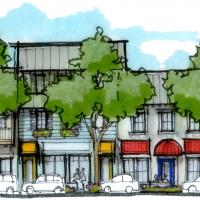 Rendering showing possible downtown with retail on first floor and residential on the second
