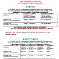 Refuse Recycling Holiday Schedule - 2019 Christmas Day  2020 New Years Day