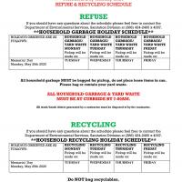Memorial Day Holiday-Refuse and Recycling Schedule