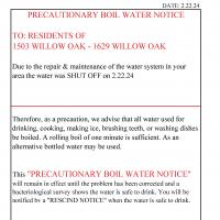 Precautionary Boil Water Notice