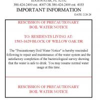 Rescission of Precautionary Boil Water Notice