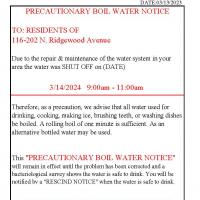 Precautionary Boil Water Notice 116-202 N Ridgewood Ave