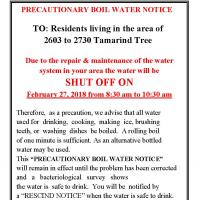 Boil Water Notice Tamarind 26th to 28th St 2-27-2018