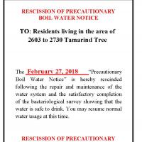 Rescind Precautionary Water Notice Tamarind 26-28 Street
