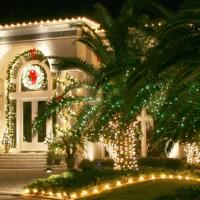 Home lit with Christmas Lights Image Home lit with Christmas Lights Image