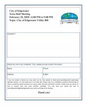 Town Hall Meeting - Utilities - Question Form