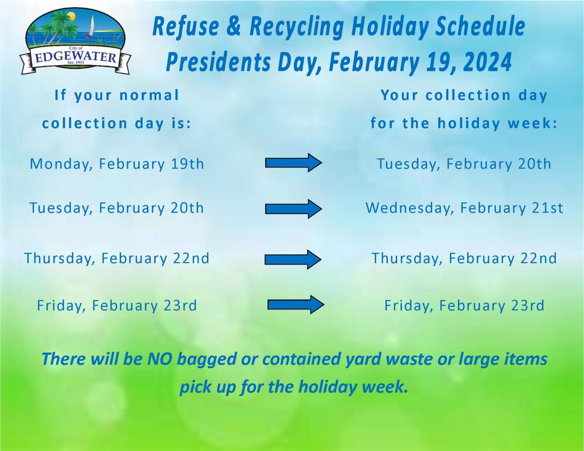 Refuse & Recycling Holiday Schedule-President's Day