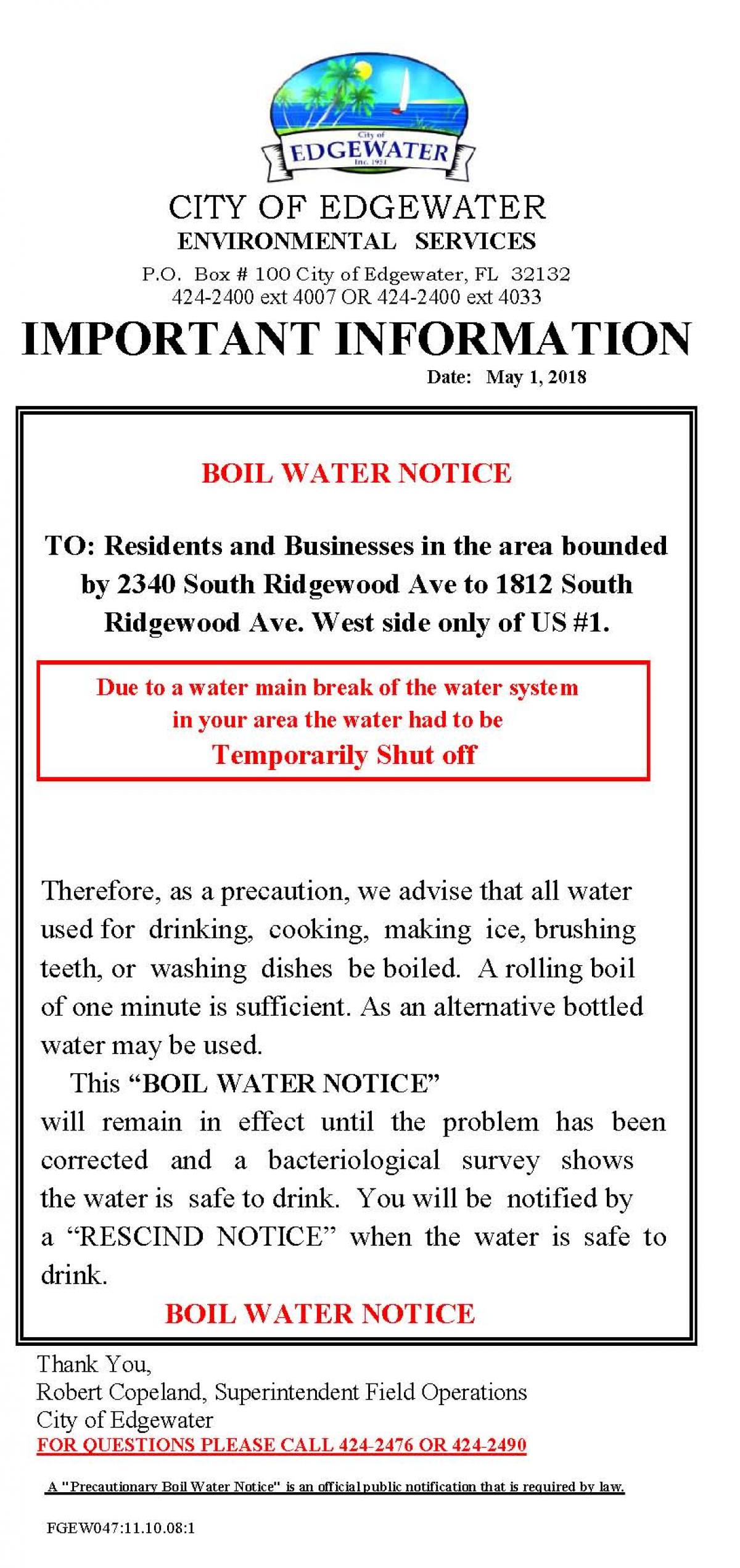 Hillsborough County - Precautionary Boil Water Notice Rescinded for  South-Central Hillsborough County