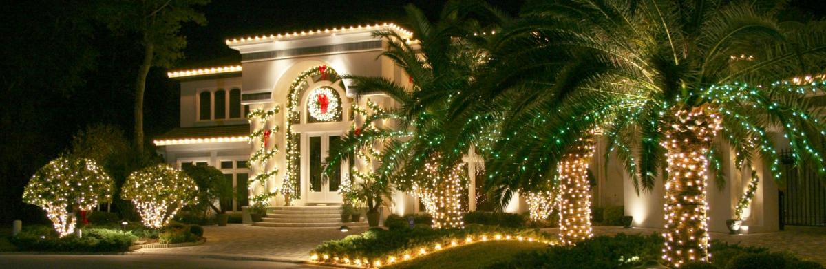 Home lit with Christmas Lights Image Home lit with Christmas Lights Image